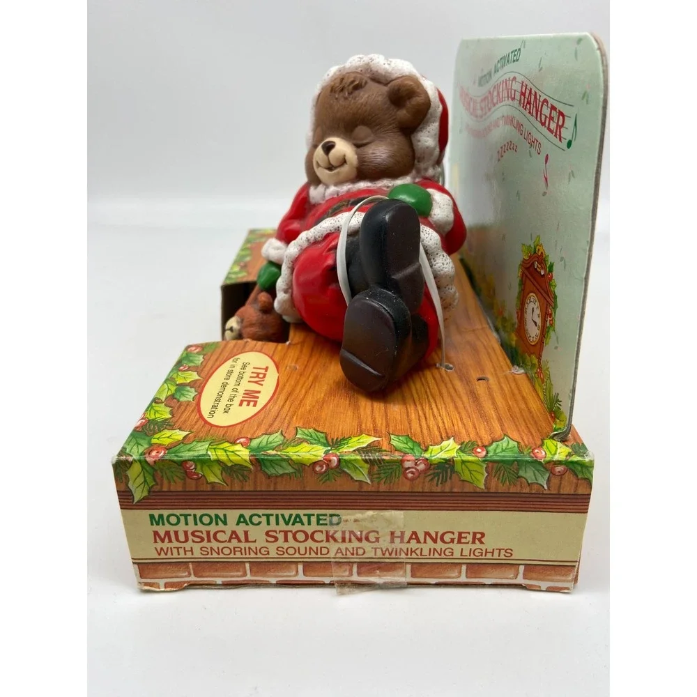 Vtg 1994 Stocking Hanger Snoring Bear Motion Activated Musical‎ Tested